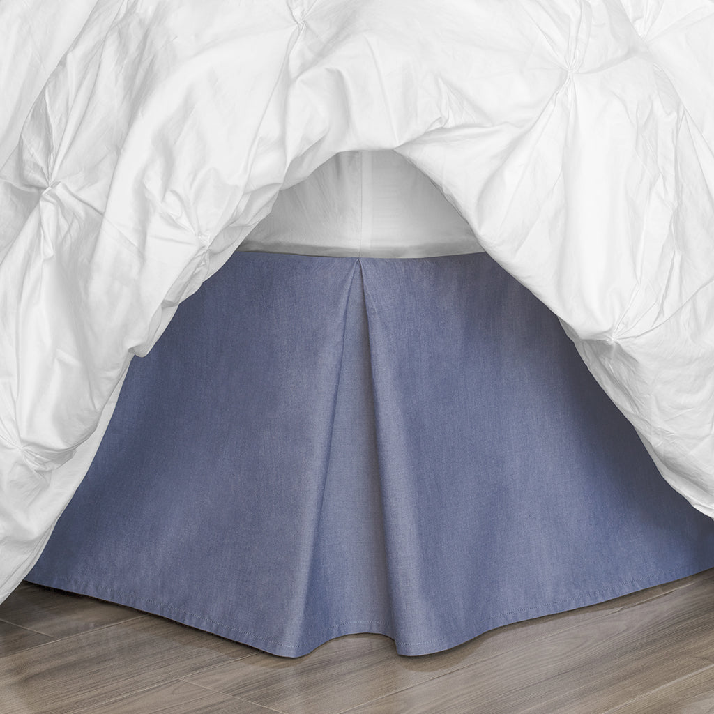 Bedskirts Blue Chambray Pleated Bed Skirt