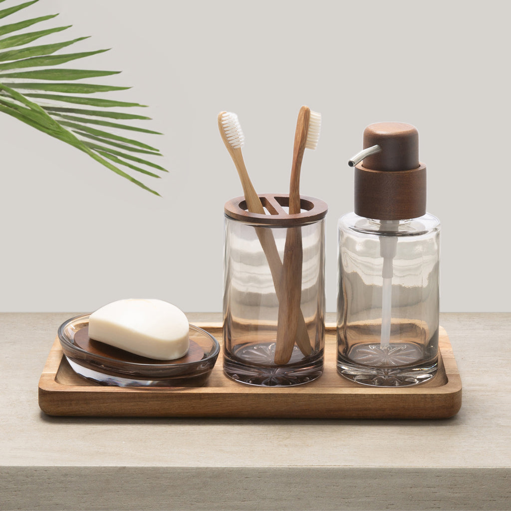 The Acacia Wood and Glass Bath Accessories