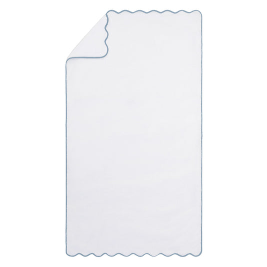 Blue Scalloped Plush White Bath Sheet