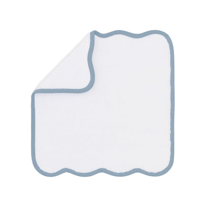 Blue Scalloped Plush White Washcloth