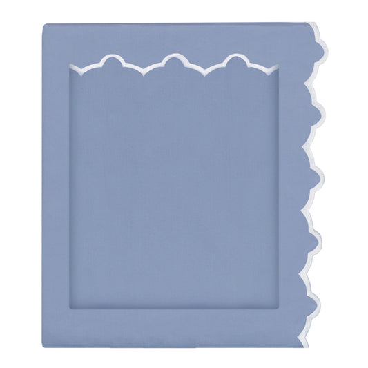 Coastal Blue 400 Thread Count Embroidered Scalloped Flat Sheet