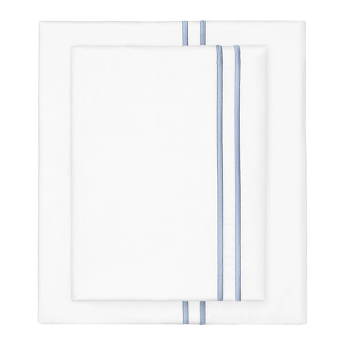 Cornflower Blue Lines Embroidered Sheet Set (Fitted, Flat, & Pillow Cases)