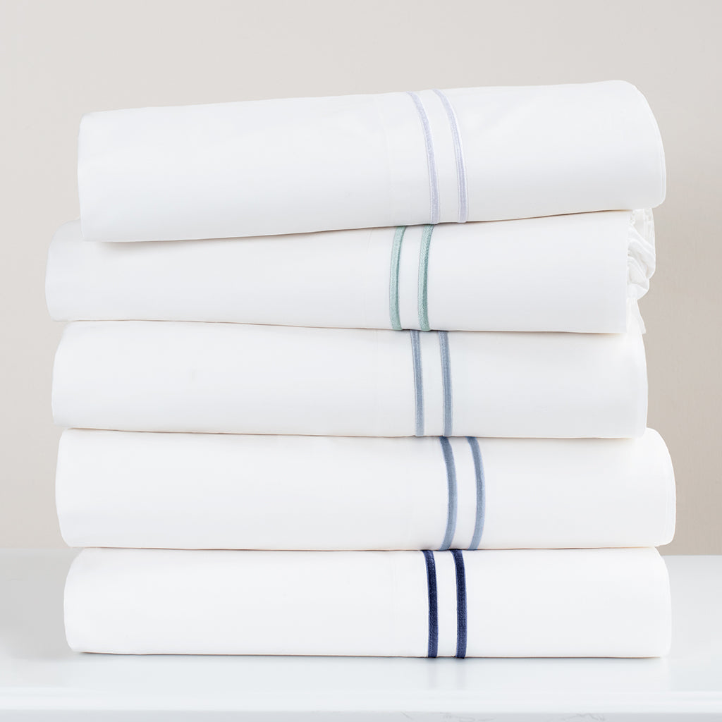 Cornflower Blue Lines Embroidered Sheet Set (Fitted, Flat, & Pillow Cases)