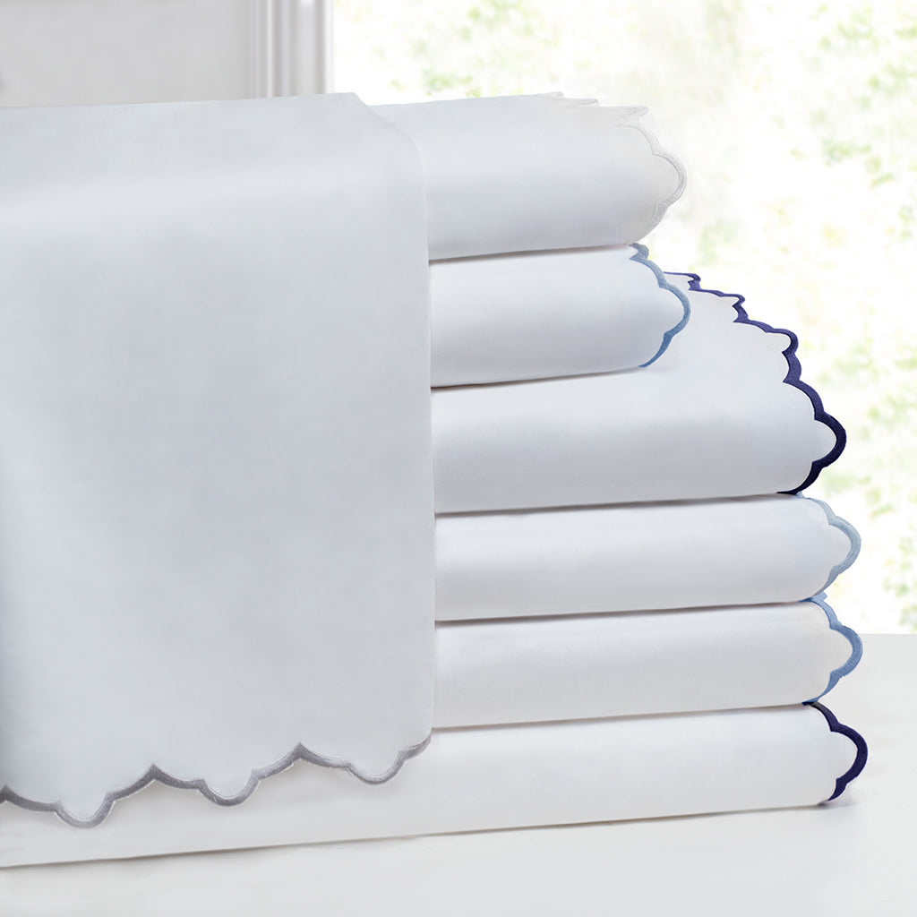 Coastal Blue Scalloped Embroidered Pillowcase Pair