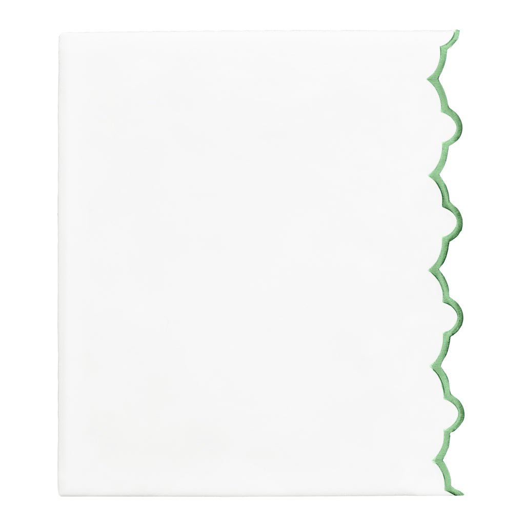 Palm Green Scalloped Embroidered Flat Sheet