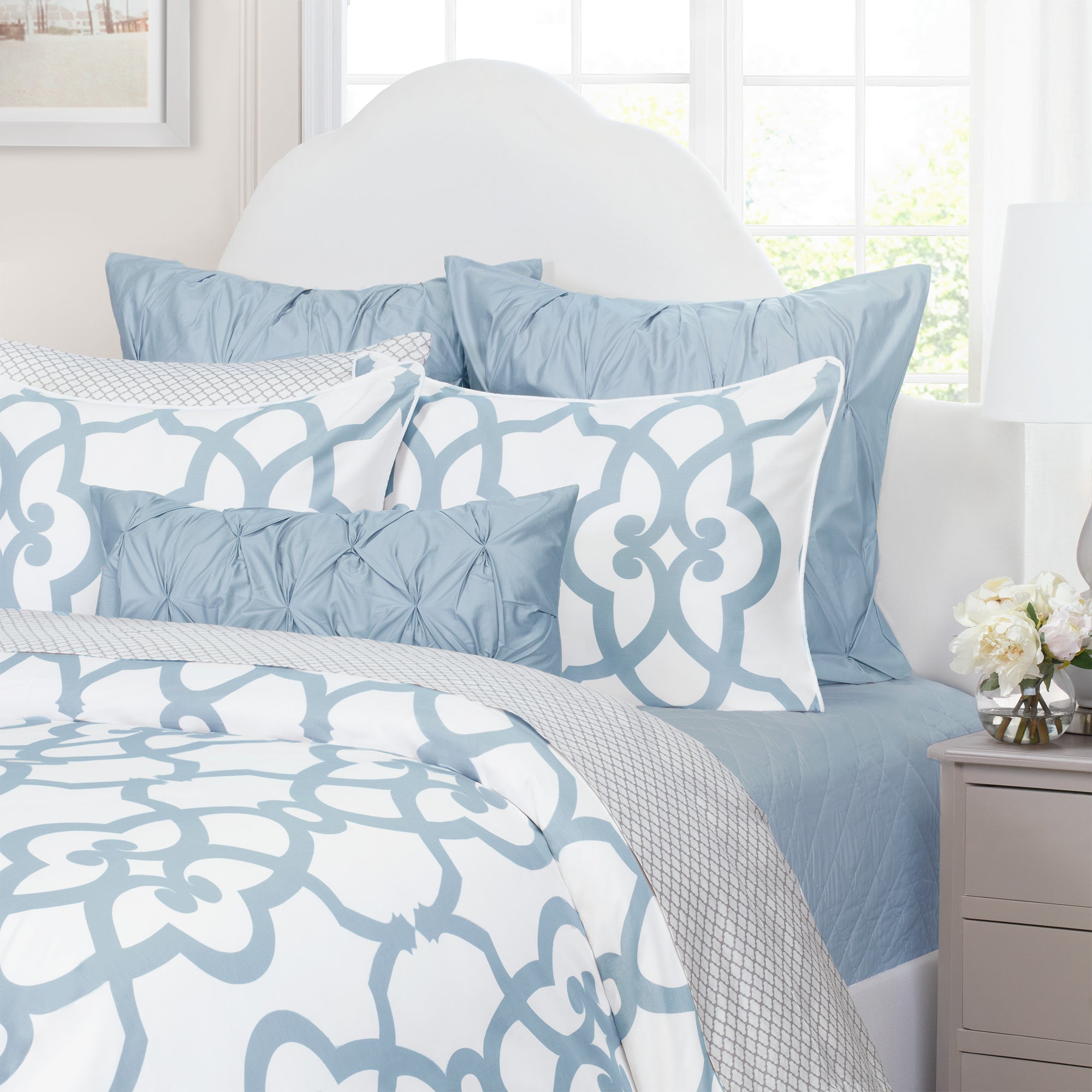 Blue and White Geometric Bedding