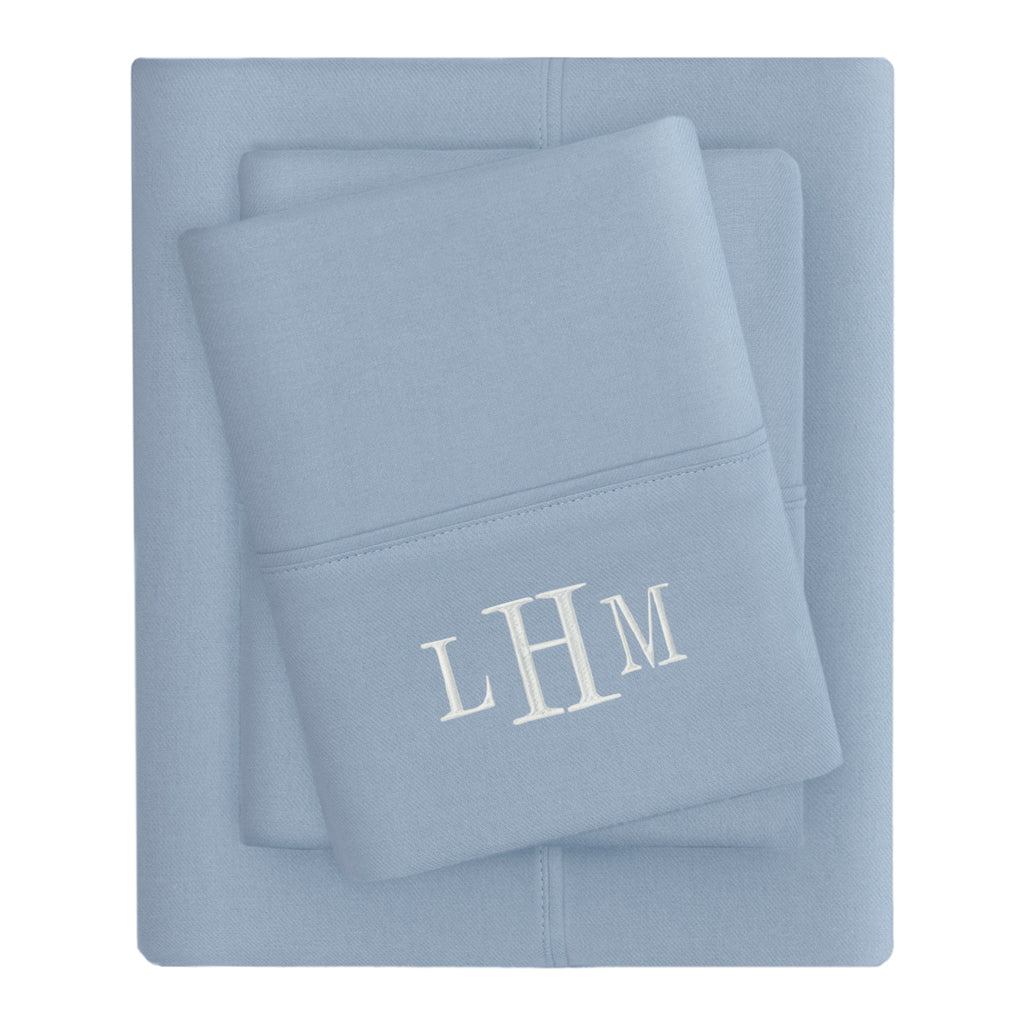 French Blue Flannel Sheet Set (Fitted, Flat, & Pillow Cases)