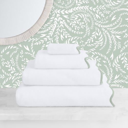 Green Scalloped Plush White Towel Resort Bundle (4 Wash + 4 Hand + 4 Bath Towels + 2 Bath Sheets)