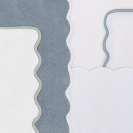 White Scalloped Plush Vista Blue Bath Sheet