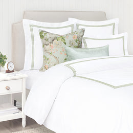 Octavia Eucalyptus Embroidered Percale Duvet Cover