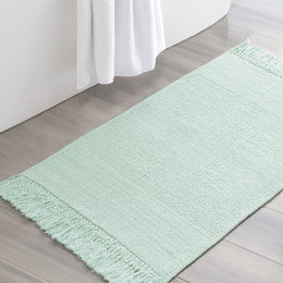 The Mist Green Fringed Textured Bath Mat