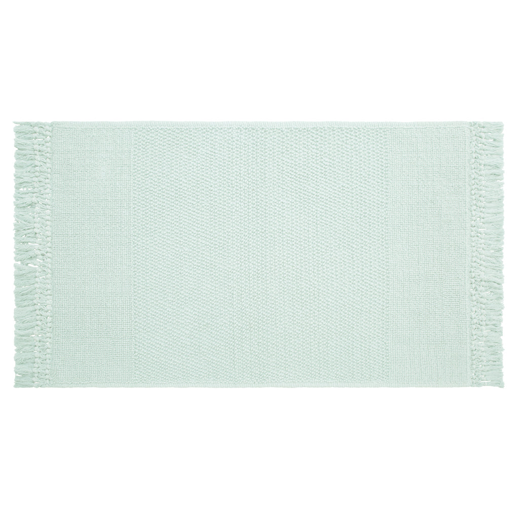 The Mist Green Fringed Textured Bath Mat