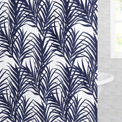 The Navy Blue Palm Leaf Shower Curtain