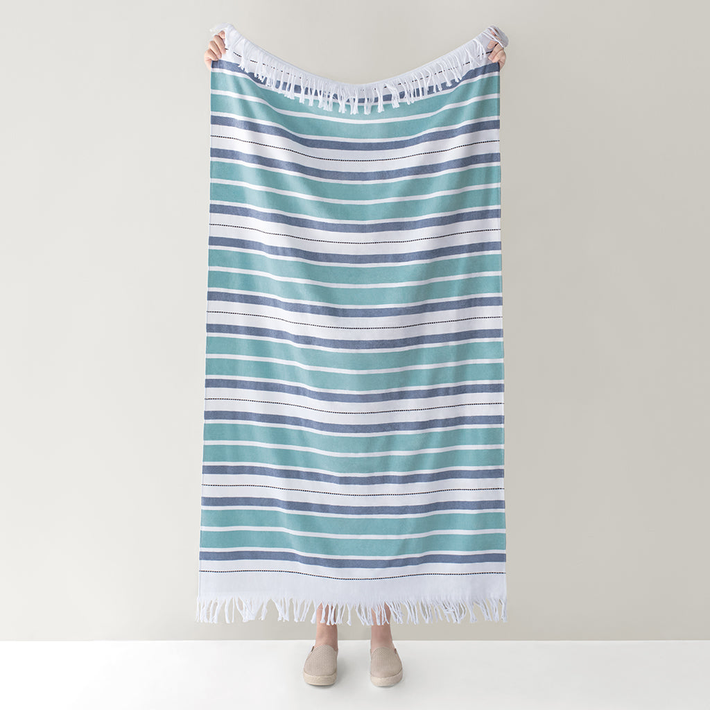 The Blue Coastal Stripe Fouta Beach Towel