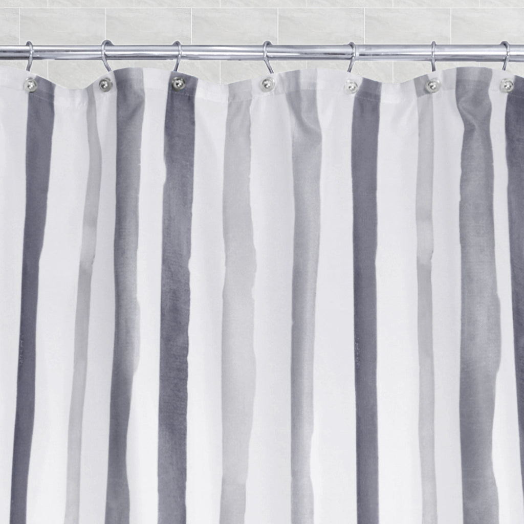 The Grey Watercolor Stripes Shower Curtain