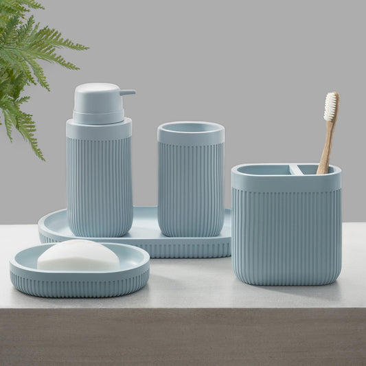 The Modern Ribbed Blue Bath Accessories