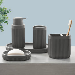 Modern Ribbed Grey Bath Accessories, Soap Dish 