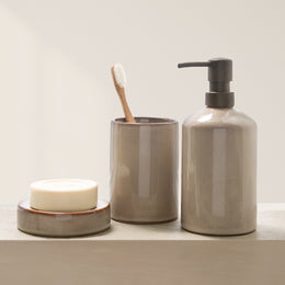 Stoneware Taupe Ceramic Bath Accessories, Soap/Lotion Pump