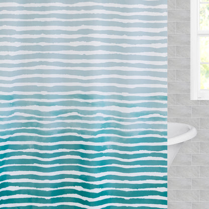 The Lagoon Watercolor Stripes Shower Curtain