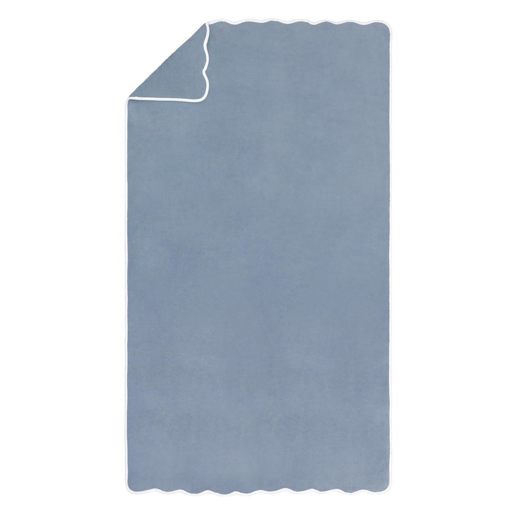 White Scalloped Plush Vista Blue Bath Sheet