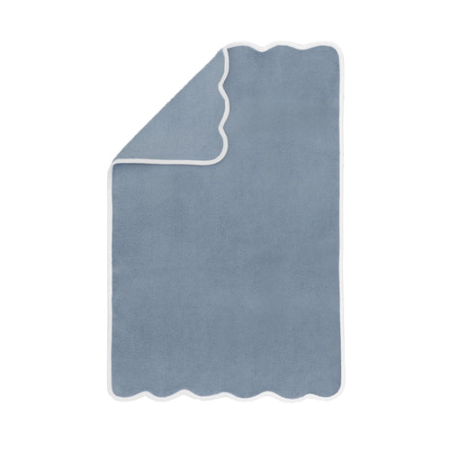 White Scalloped Plush Vista Blue Hand Towel