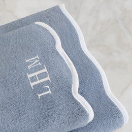 White Scalloped Plush Vista Blue Towel Essentials Bundle (2 Wash + 2 Hand + 2 Bath Towels)