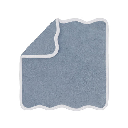 White Scalloped Plush Vista Blue Washcloth