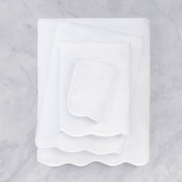 White Scalloped Plush White Hand Towel