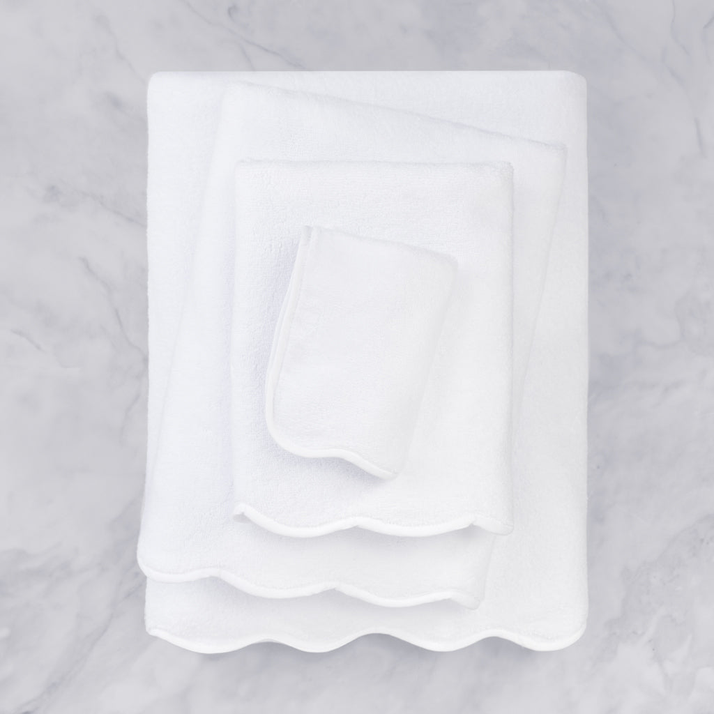 White Scalloped Plush White Hand Towel