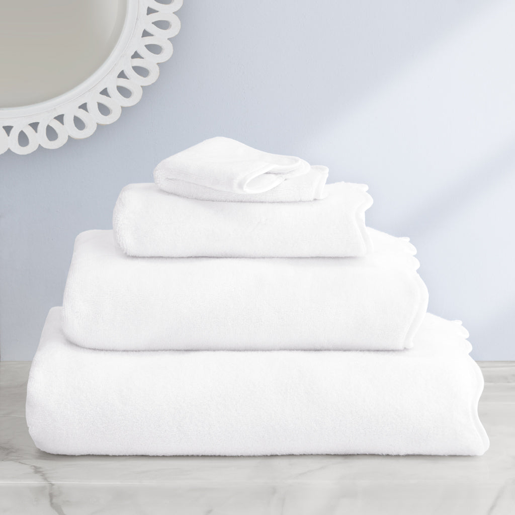 White Scalloped Plush White Bath Sheet