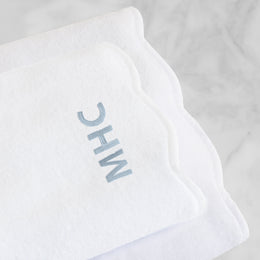 White Scalloped Plush White Hand Towel