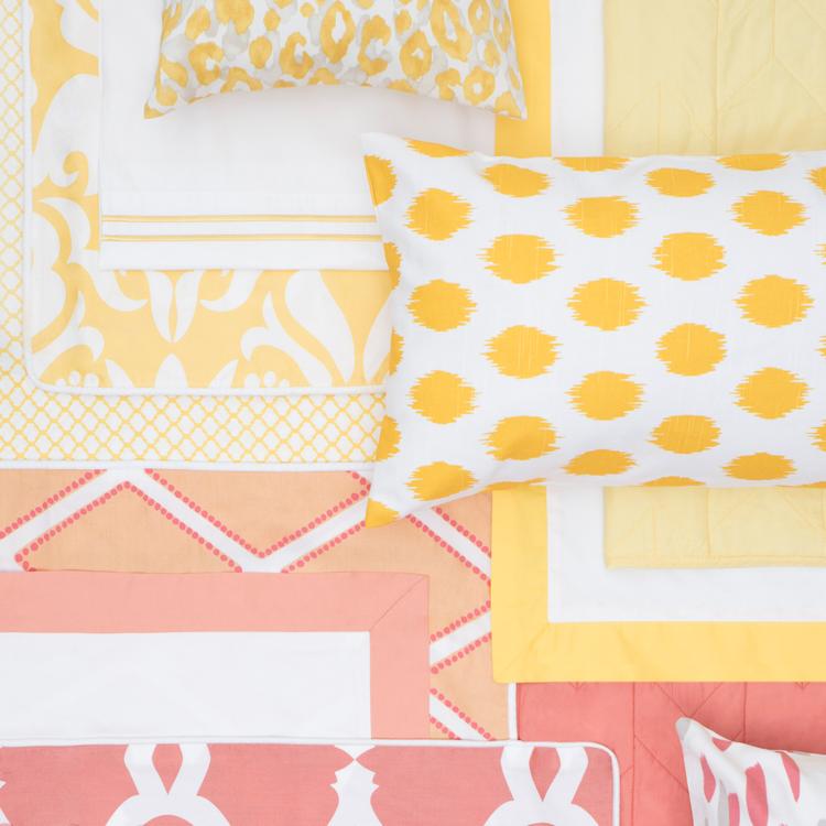 Yellow and Coral Bedding Group of Swatches