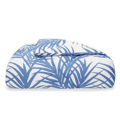 Blue and White Printed Palm Leaf Comforter | The Laguna Blue