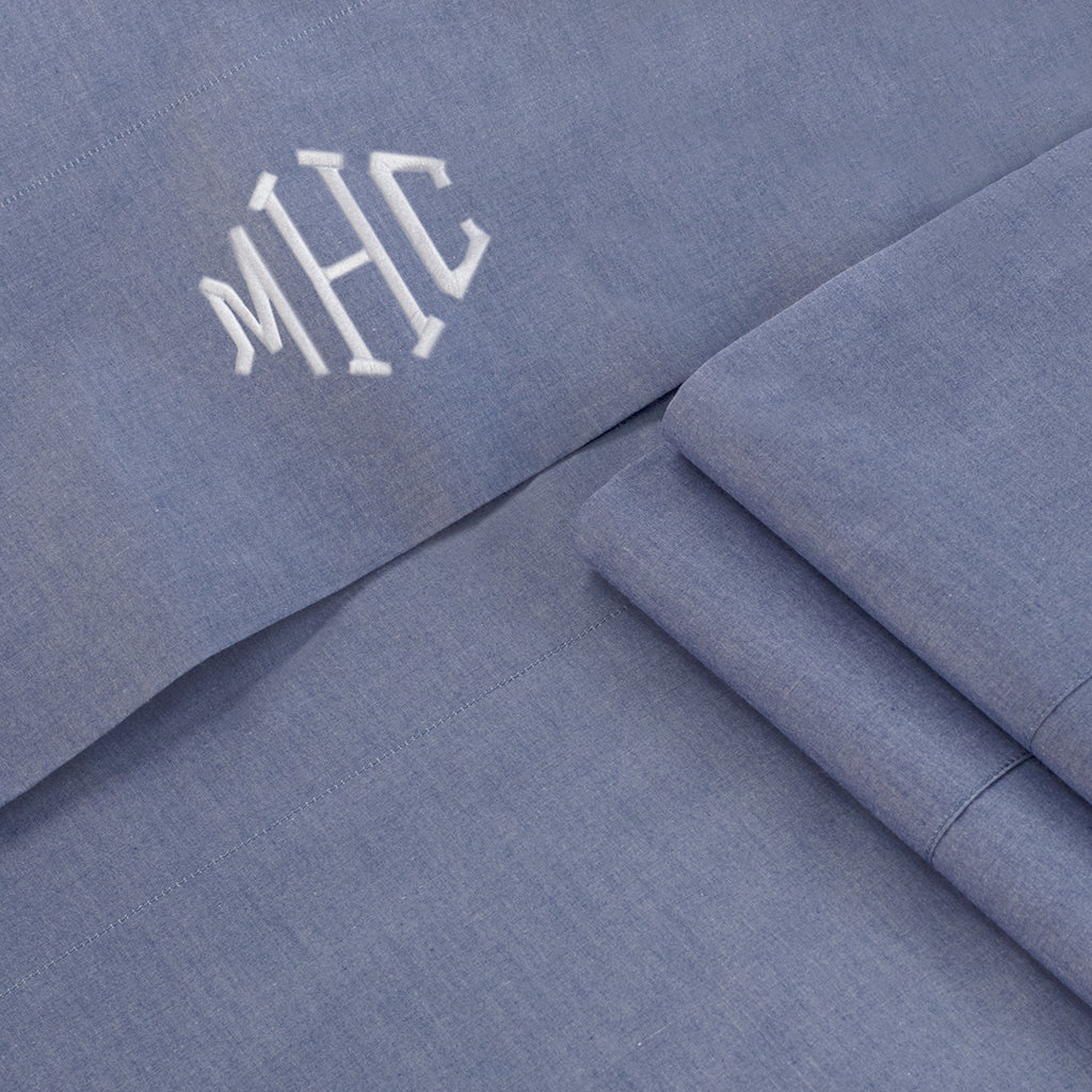 Blue Chambray Sheet Set (Fitted Sheet, Flat Sheet & Pillowcases)