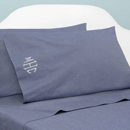 Blue Chambray Sheet Set (Fitted Sheet, Flat Sheet & Pillowcases)