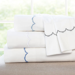 Capri Blue Wavelet Embroidered Sheet Set (Fitted, Flat, & Pillow Cases)