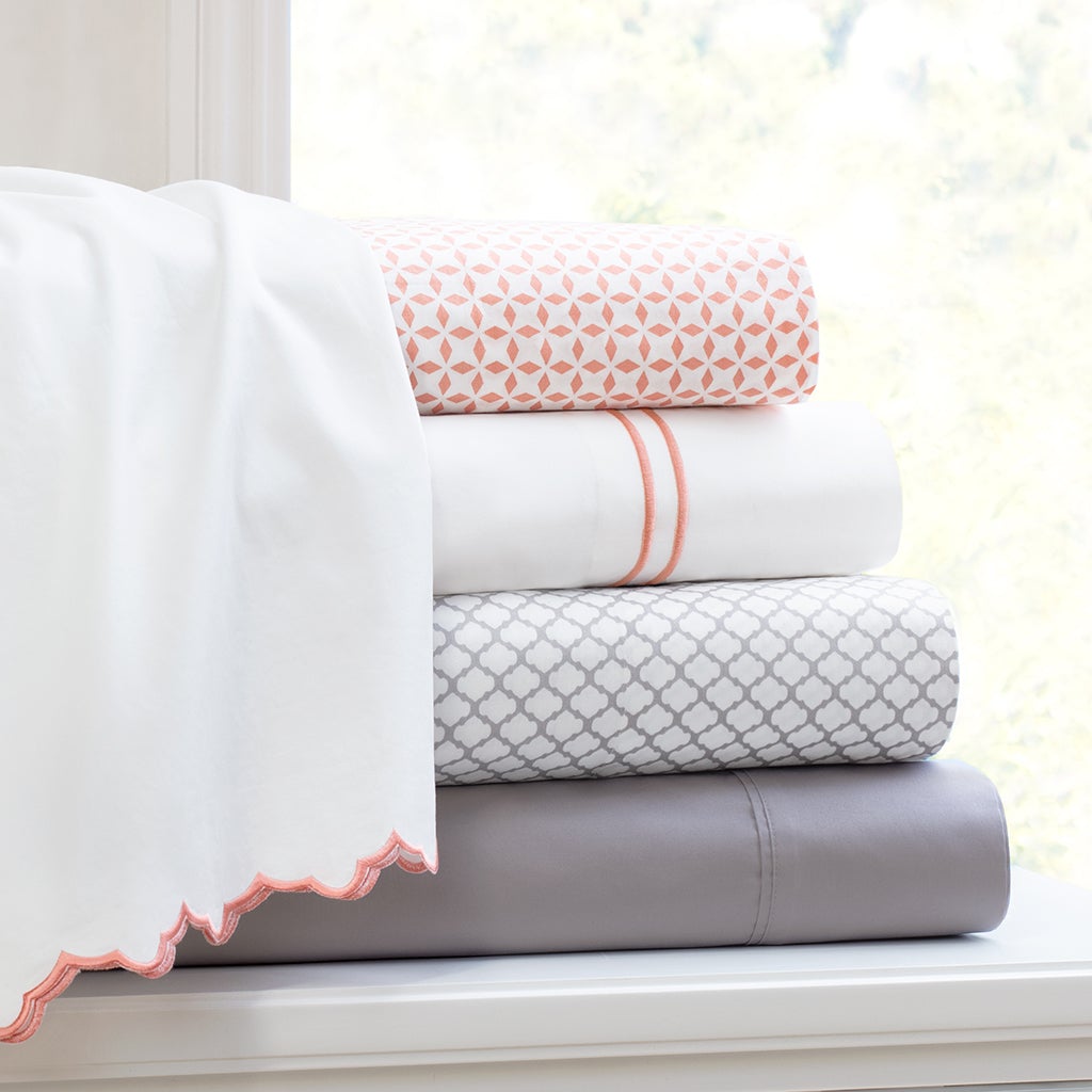 Coral Lines Embroidered Sheet Set (Fitted, Flat, & Pillow Cases)