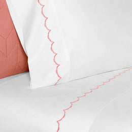 Coral Wavelet Embroidered Sheet Set (Fitted, Flat, & Pillow Cases)