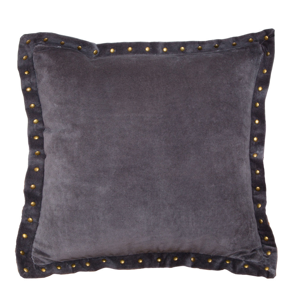 The Dark Grey Studded Velvet Throw Pillow