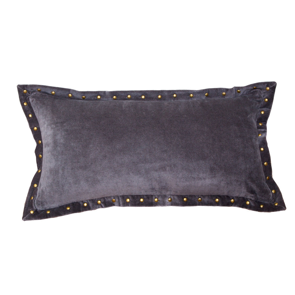 The Dark Grey Studded Velvet Throw Pillow