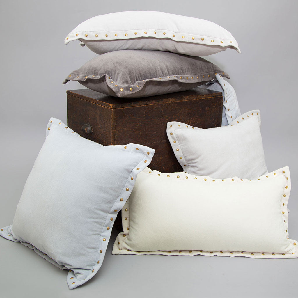 The Dark Grey Studded Velvet Throw Pillow