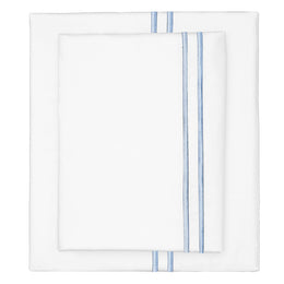 French Blue Lines Embroidered Sheet Set (Fitted, Flat, & Pillow Cases)