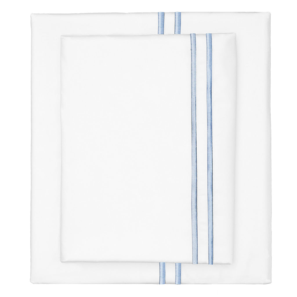 French Blue Lines Embroidered Sheet Set (Fitted, Flat, & Pillow Cases)