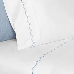 French Blue Wavelet Embroidered Sheet Set (Fitted, Flat, & Pillow Cases)