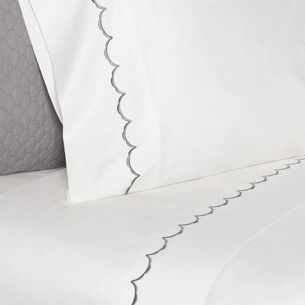 Grey Wavelet Embroidered Sheet Set (Fitted, Flat, & Pillow Cases)