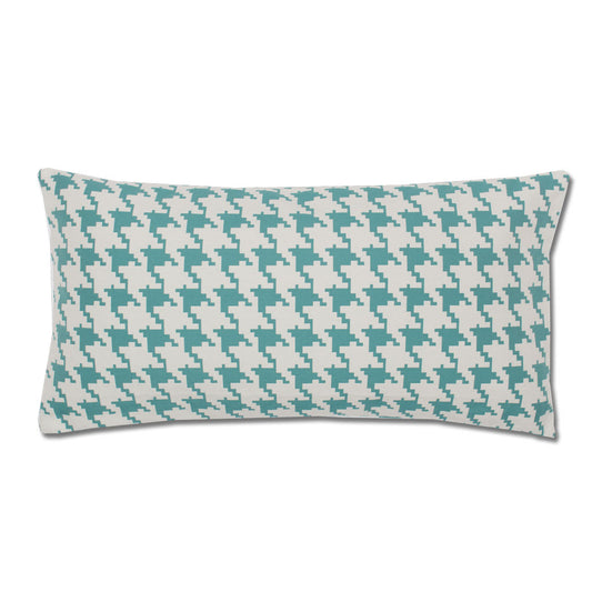 Teal and White Houndstooth Throw Pillow