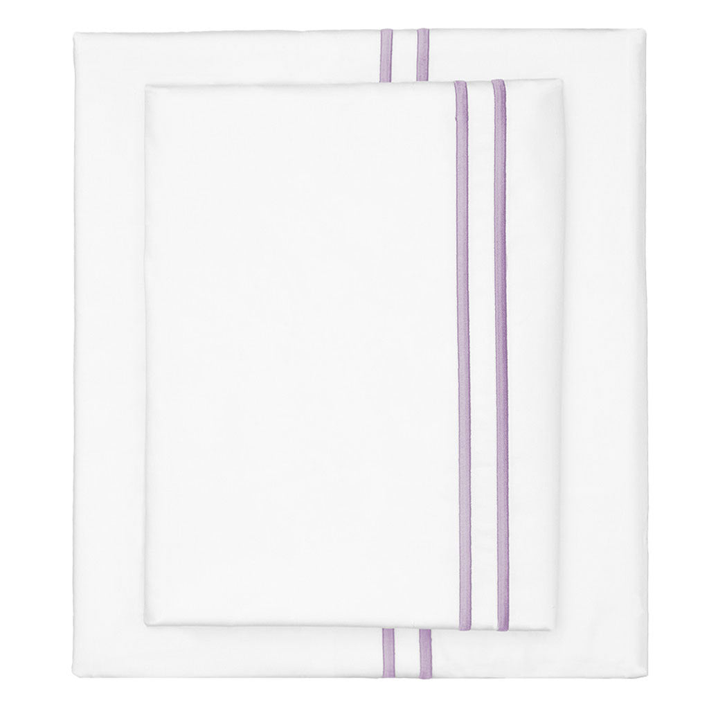 Lilac Purple Lines Embroidered Sheet Set (Fitted, Flat, & Pillow Cases)