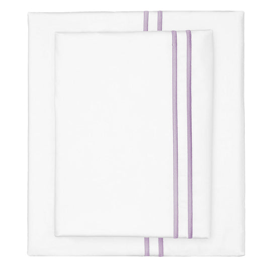 Lilac Purple Lines Embroidered Sheet Set (Fitted, Flat, & Pillow Cases)