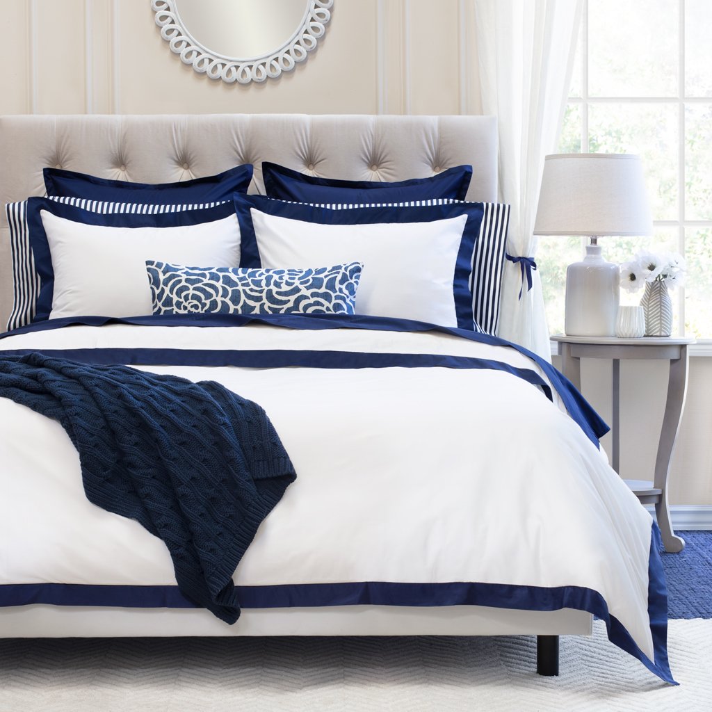 Blue Euro Sham Covers, Navy Lumbar Pillows, Reversible Bed Pillows