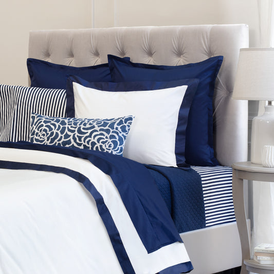 Navy Blue Linden Border Duvet Cover